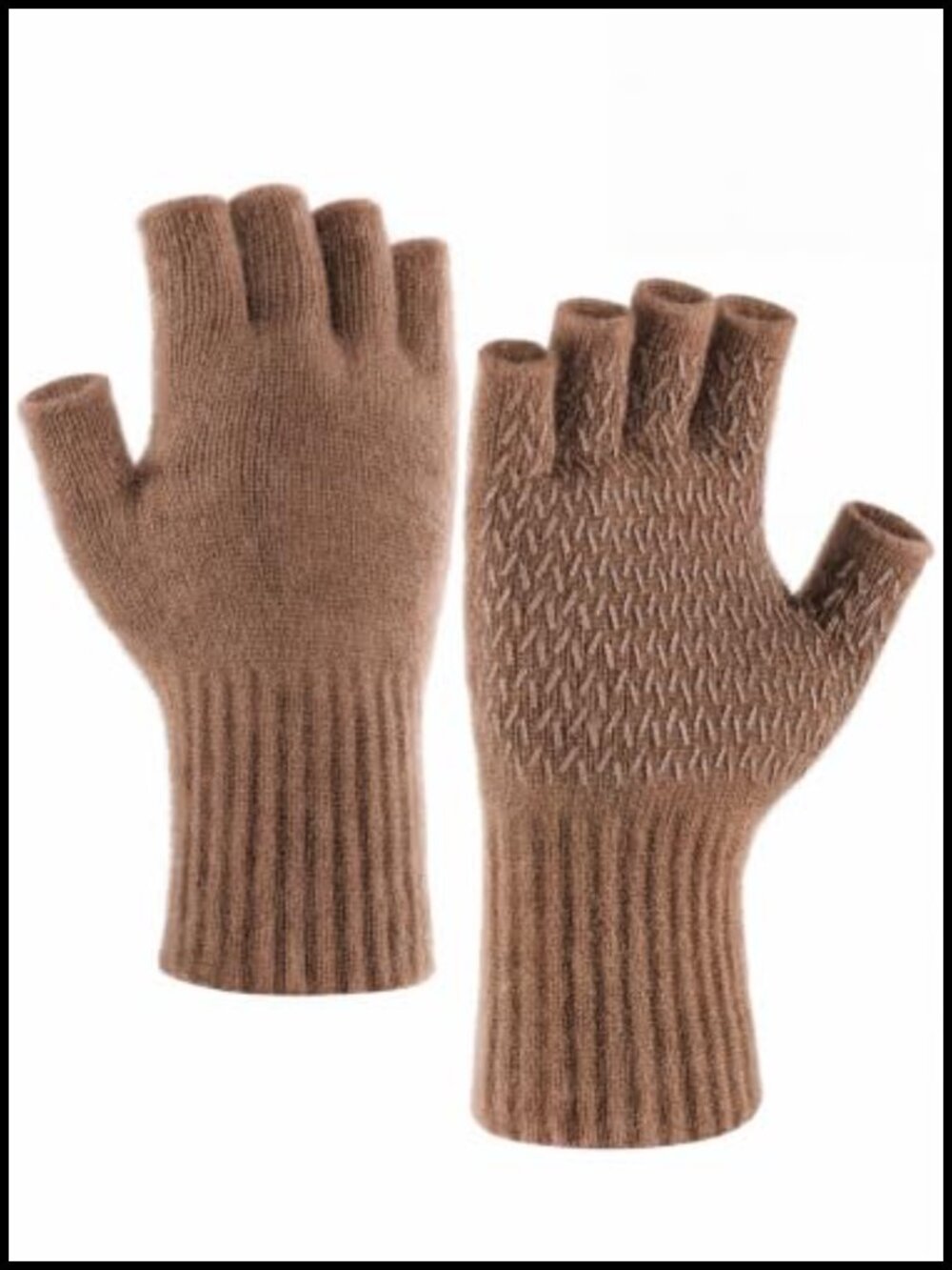 Alpaca Wool Double Layer Fingerless Gloves Men Winter Warm